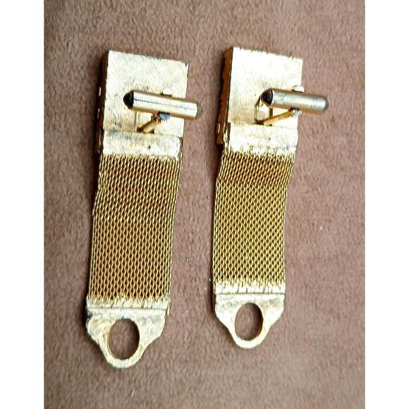 Vintage Gold Tone Emerald Green Rhinestone Mesh Wrap Toggle Cufflinks - Picture 4 of 4